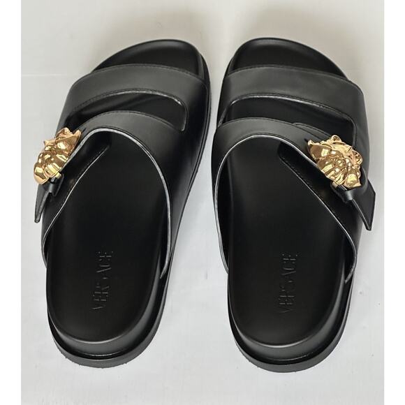 Versace Medusa Black Leather Slides Sandals 10.5 US (43.5 Euro) 1020767 NIB main image 4